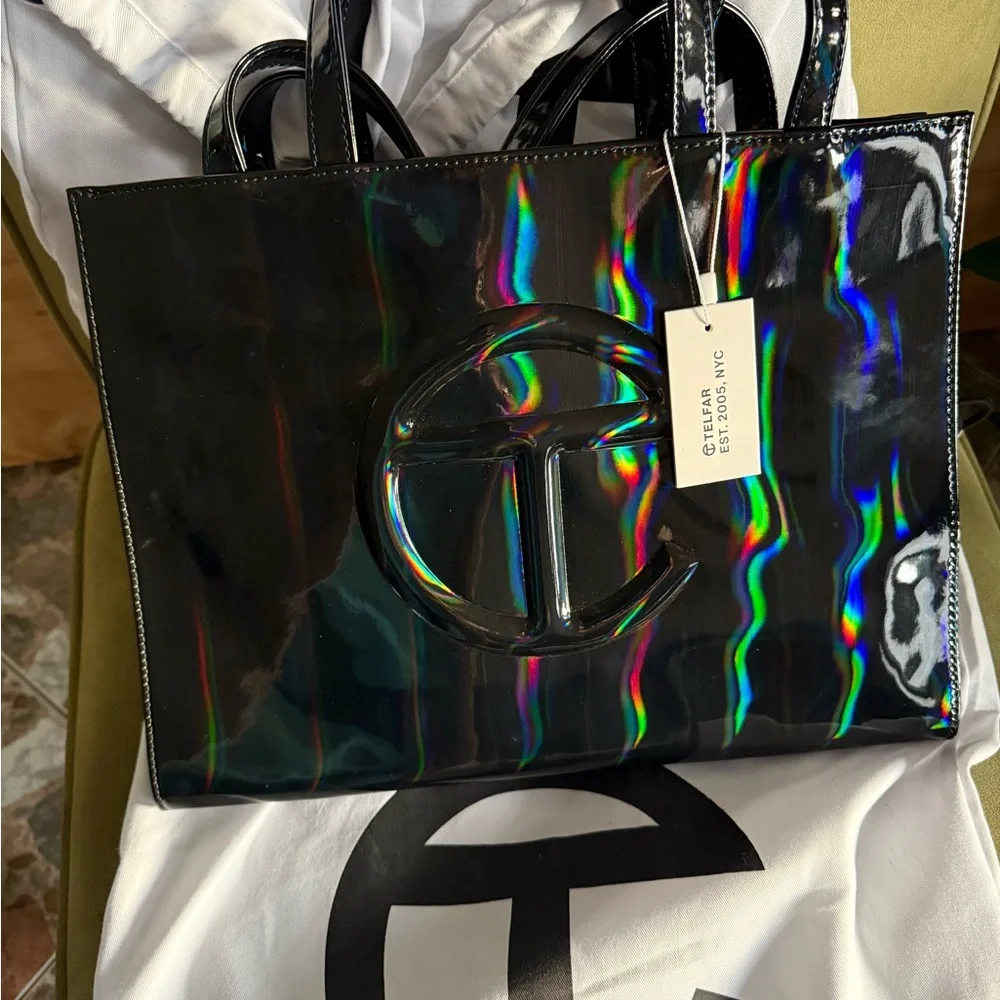 Telfar Black Holographic Tote Bag - Picture 1 of 3